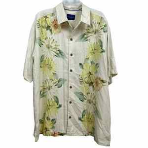 Tommy Bahama 100% Silk Green Beige Floral Mens Hawaiian Button Down Shirt Sz XL